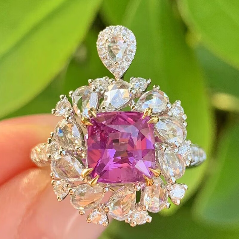 PearlBoat 粉色蓝宝石女士戒指吊坠两用款18K金镶钻 总重6.84克 主石3.04ct