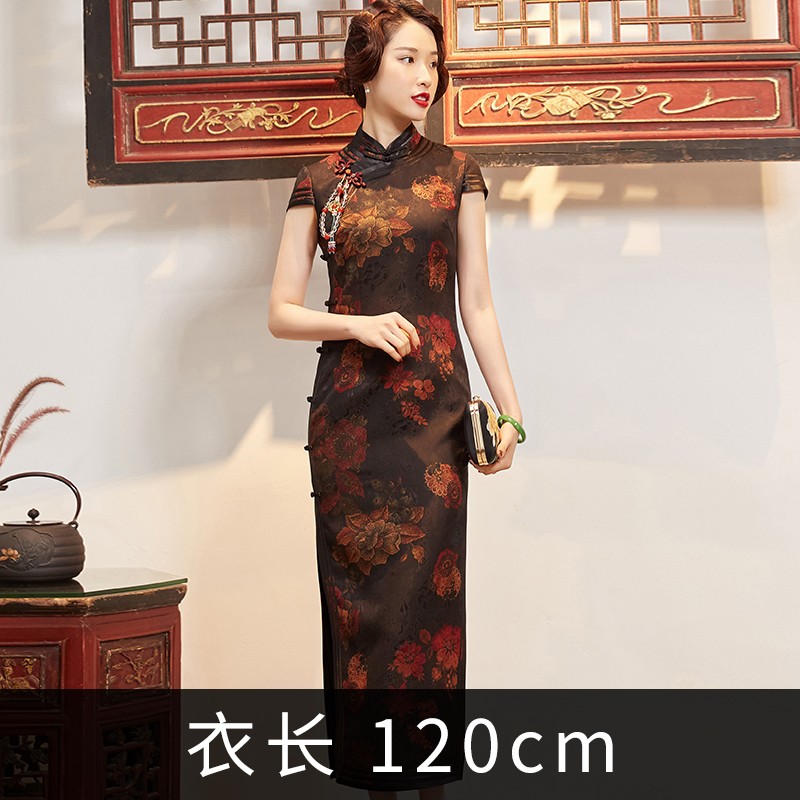 玺玥2023夏季新款复古真丝花罗香云纱老上海传统长款旗袍连衣裙女 120cm XL怎么看?