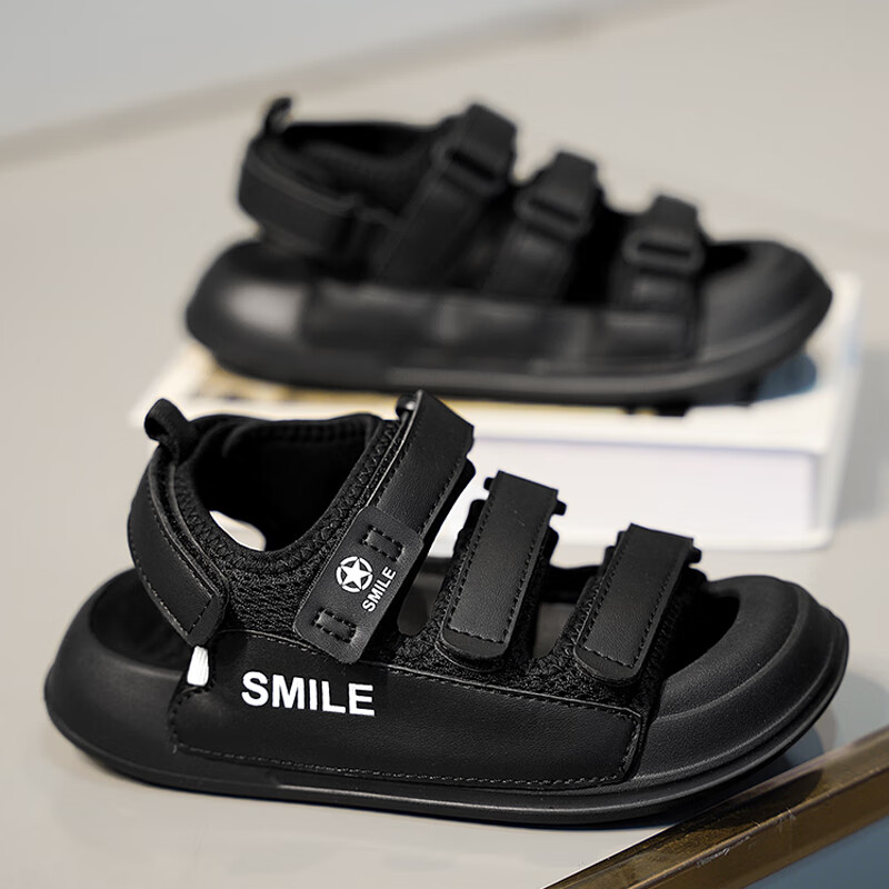 夏款2024新款软底防滑运动凉鞋中大童男孩凉拖夏季潮 黑色【主图款】