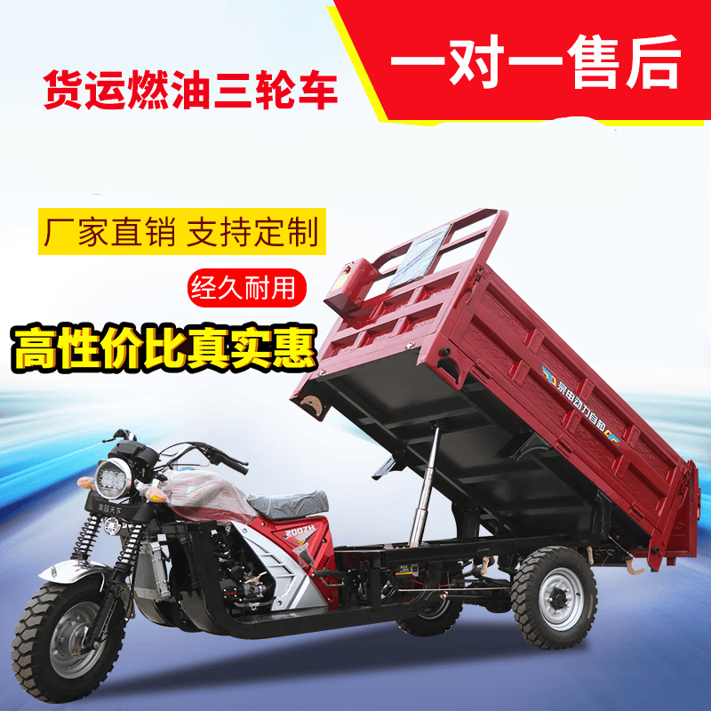 runtema新款三轮汽油摩托车燃油自卸宗申动力三轮车货运农用载重王五