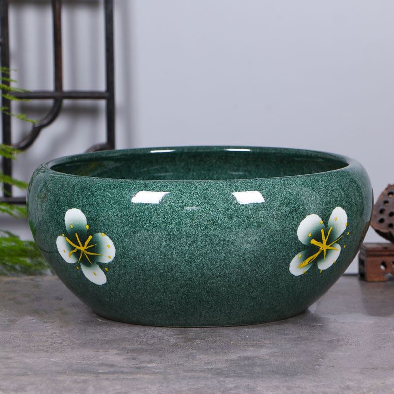 奥尔瑞美陶瓷鱼缸大号景德镇陶瓷鱼缸碗莲睡莲盆大号乌龟养鱼盆家用