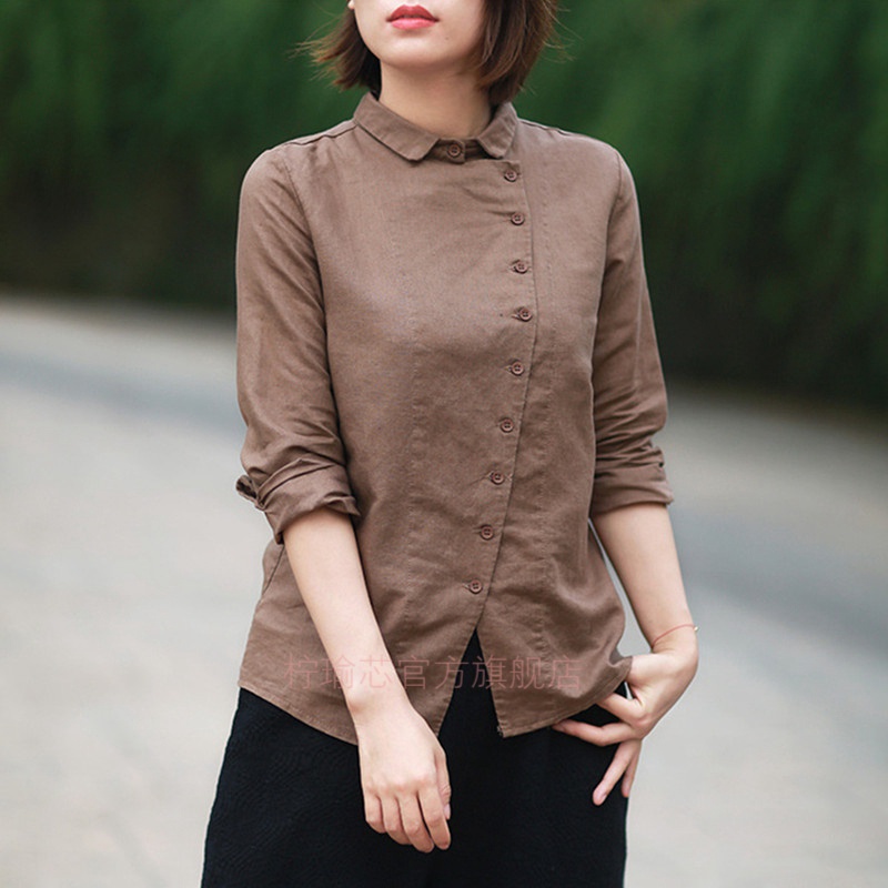 棉麻女上衣中式秋季高档亚麻衬衫麻料女装复古早秋文艺休闲斜襟宽松