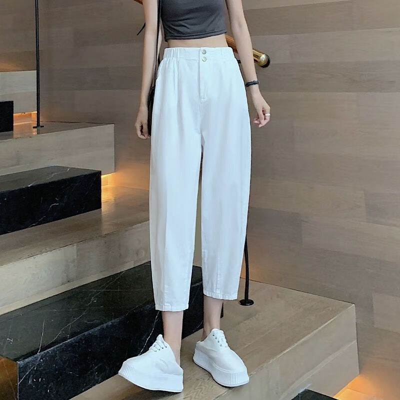 宁墅肚子大女人穿的七分裤女显瘦宽松萝卜裤棉质萝卜裤女夏季薄款七分