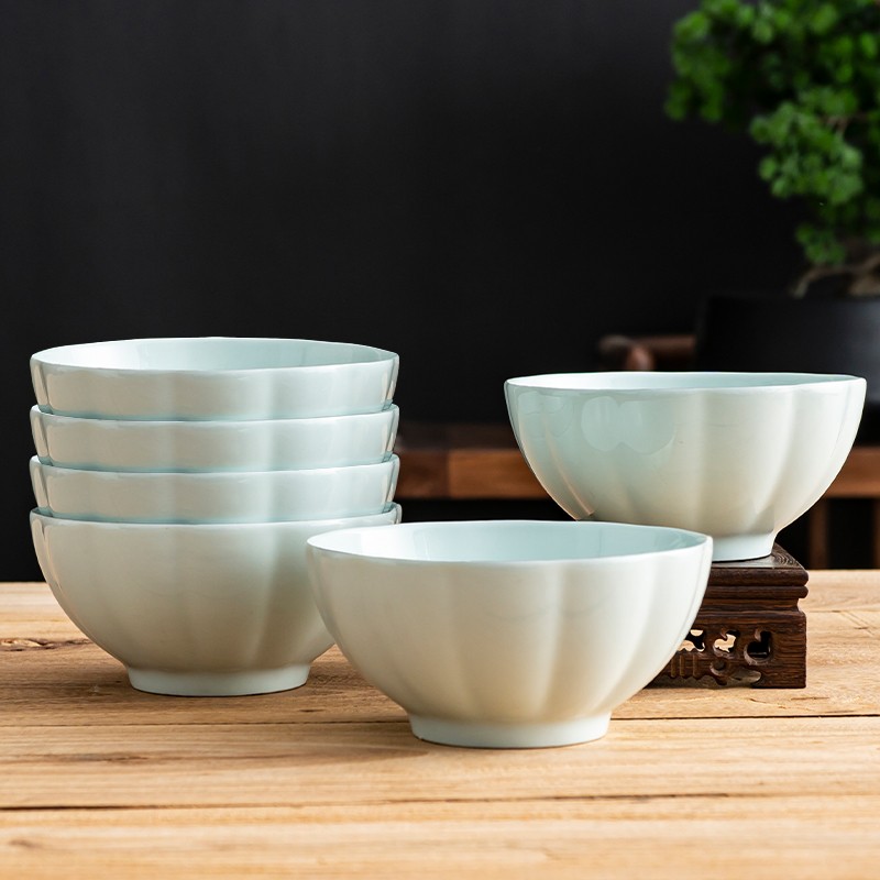 16件中式青瓷陶瓷碗盘碟套装 青瓷碗米饭碗防烫碗家用菜盘子碗筷勺子餐具 青瓷 6个装4.5英寸防烫碗