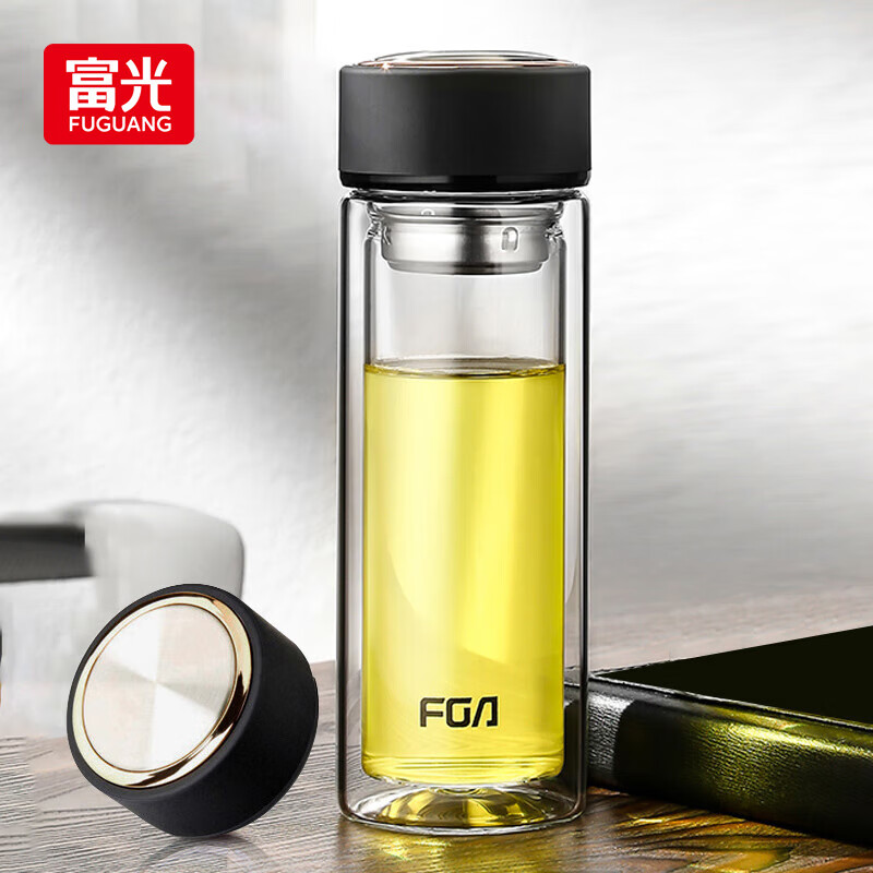 富光 男女士双层玻璃杯 水杯 支持团购定制 304杯子泡茶杯400ML黑怎么样,好用不?