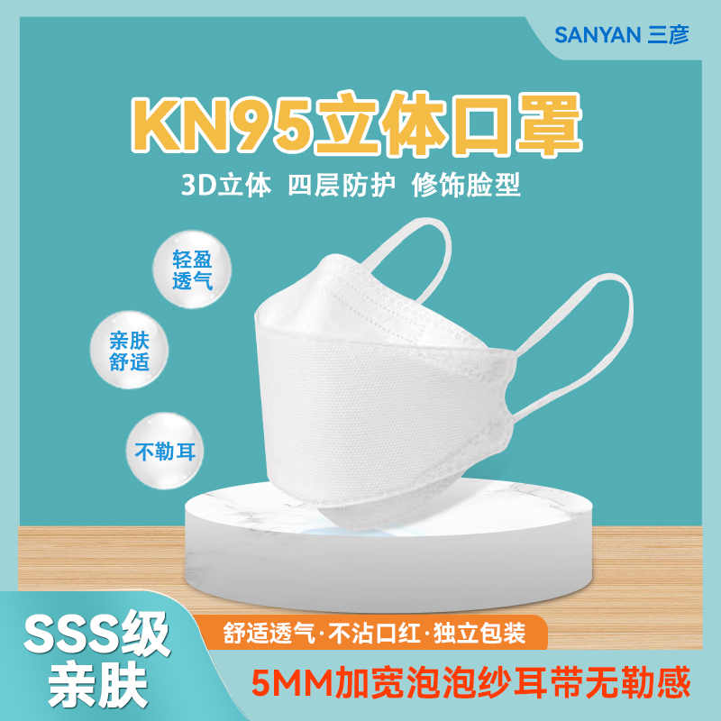 口罩价格比较,三彦柳形KN95级成人防护口罩黑白四层过滤鱼型高性能口罩购买指南
