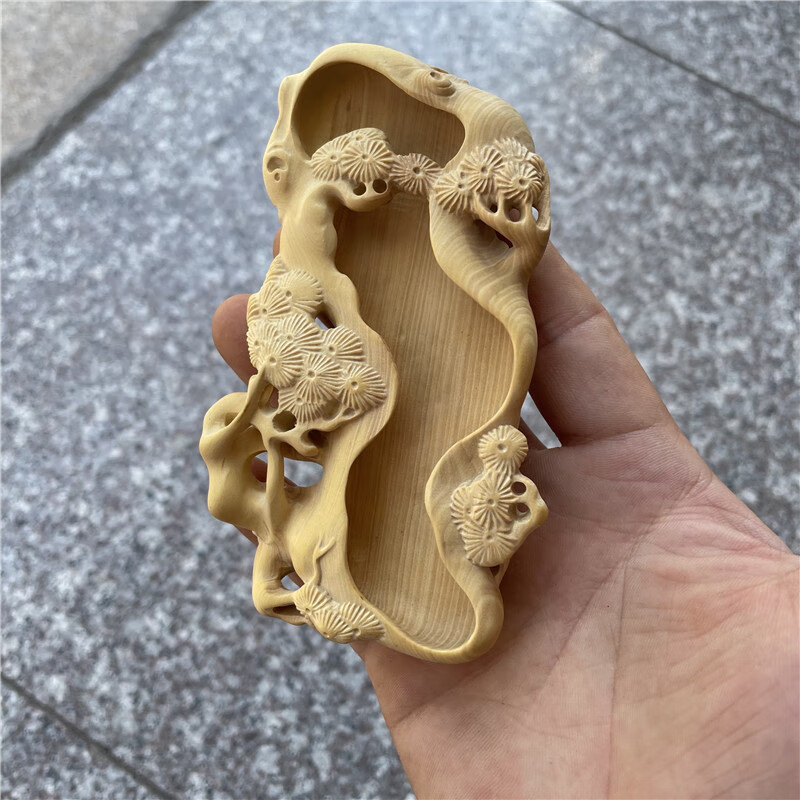 小叶黄杨木雕笔洗复古实木手工制作工艺品文房四宝书房小摆件收藏