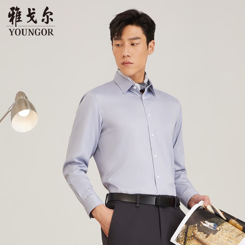 雅戈尔（YOUNGOR）长袖衬衫男白色DP免烫衬衫纯棉面料舒适抗皱平整易打理 GLDP16384EJA灰色 40