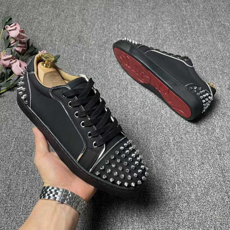 斐利汐迪铆钉鞋男士秋季低帮休闲板鞋时尚cl潮流百搭系带红底休闲板鞋