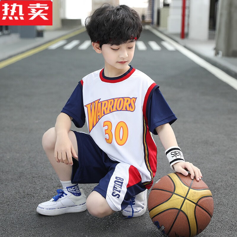 木兰旅童装男童夏季篮球服新款儿童运动服男孩速干套装短袖假两件套