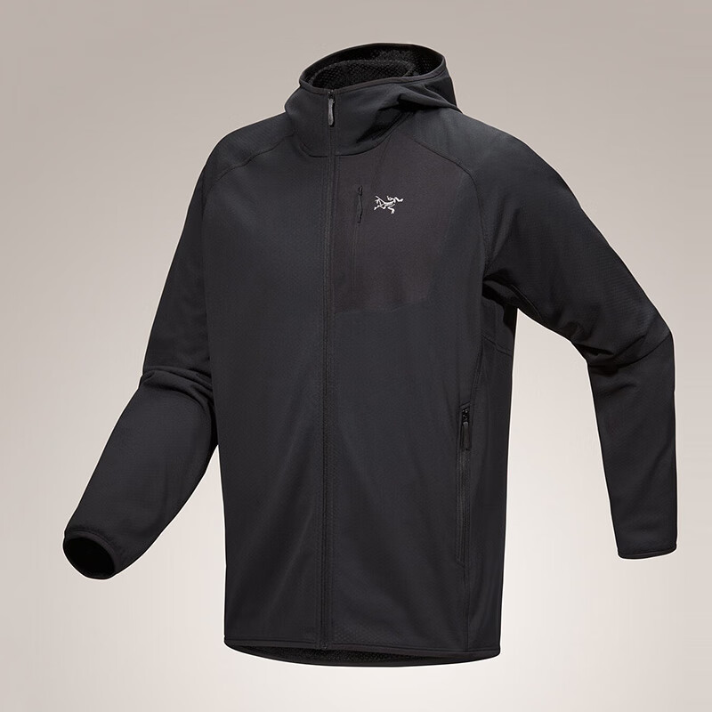 始祖鸟（ARC&#039;TERYX）男士抓绒衣 DELTA HOODY 24春季新款排汗耐磨透气休闲连帽衫外套 黑色/Black XS