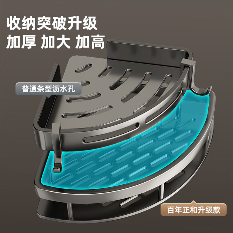 百年正和卫生间置物架浴室太空铝壁挂置物架厕所三角篮壁挂架洗手间收纳架 枪灰色双层-标准款