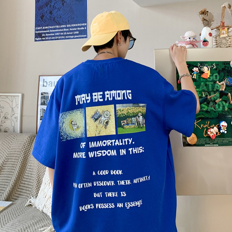 克莱因蓝 s重磅200克纯棉潮牌印花宽松短