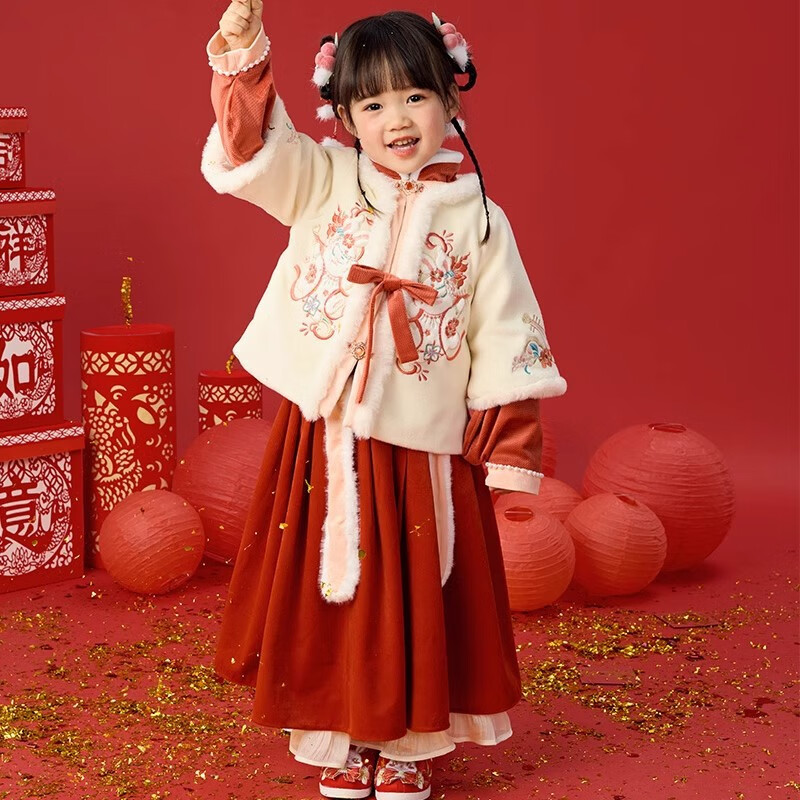 duckkids女童拜年服冬装儿童过新年衣服女宝宝周岁礼服汉服套装中国风