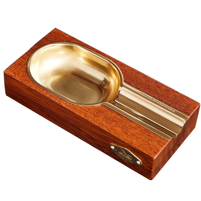 LUBINSKI鲁宾斯基雪茄烟灰缸实木底座铜质缸身单烟槽金色便携烟缸LB-072