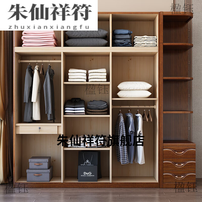 家用卧室现代简约出租房用大衣橱收纳置物储物柜 三门衣柜 单门 组装