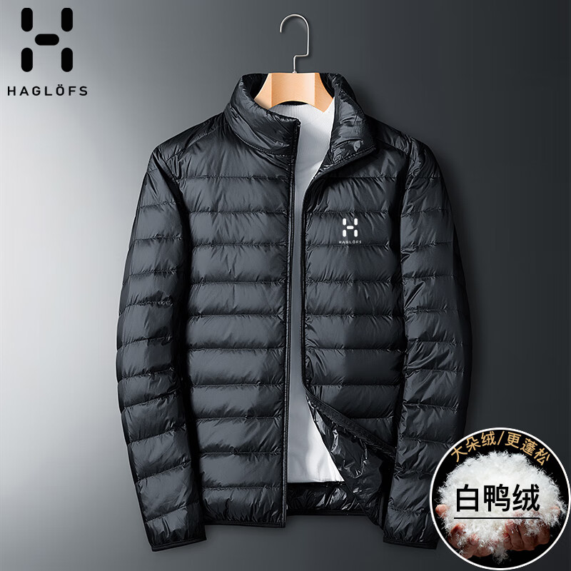 火柴棍羽绒服男士2022秋冬季短款大码宽松轻薄保暖连帽羽绒服外套 黑色立领 m100-120斤