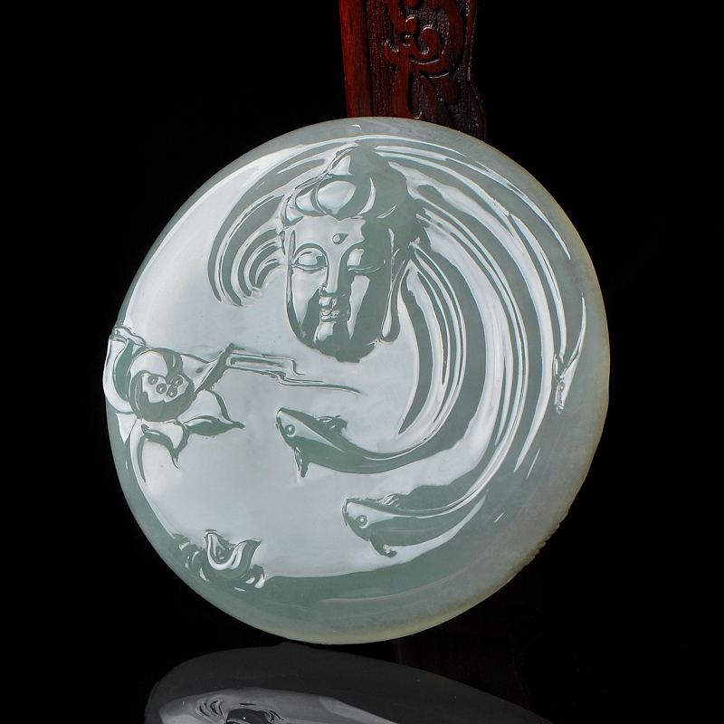 艺品匪萃莲晕 冰种禅意轮回水晕大日如来守护神佛祖圆牌翡翠a货玉挂件