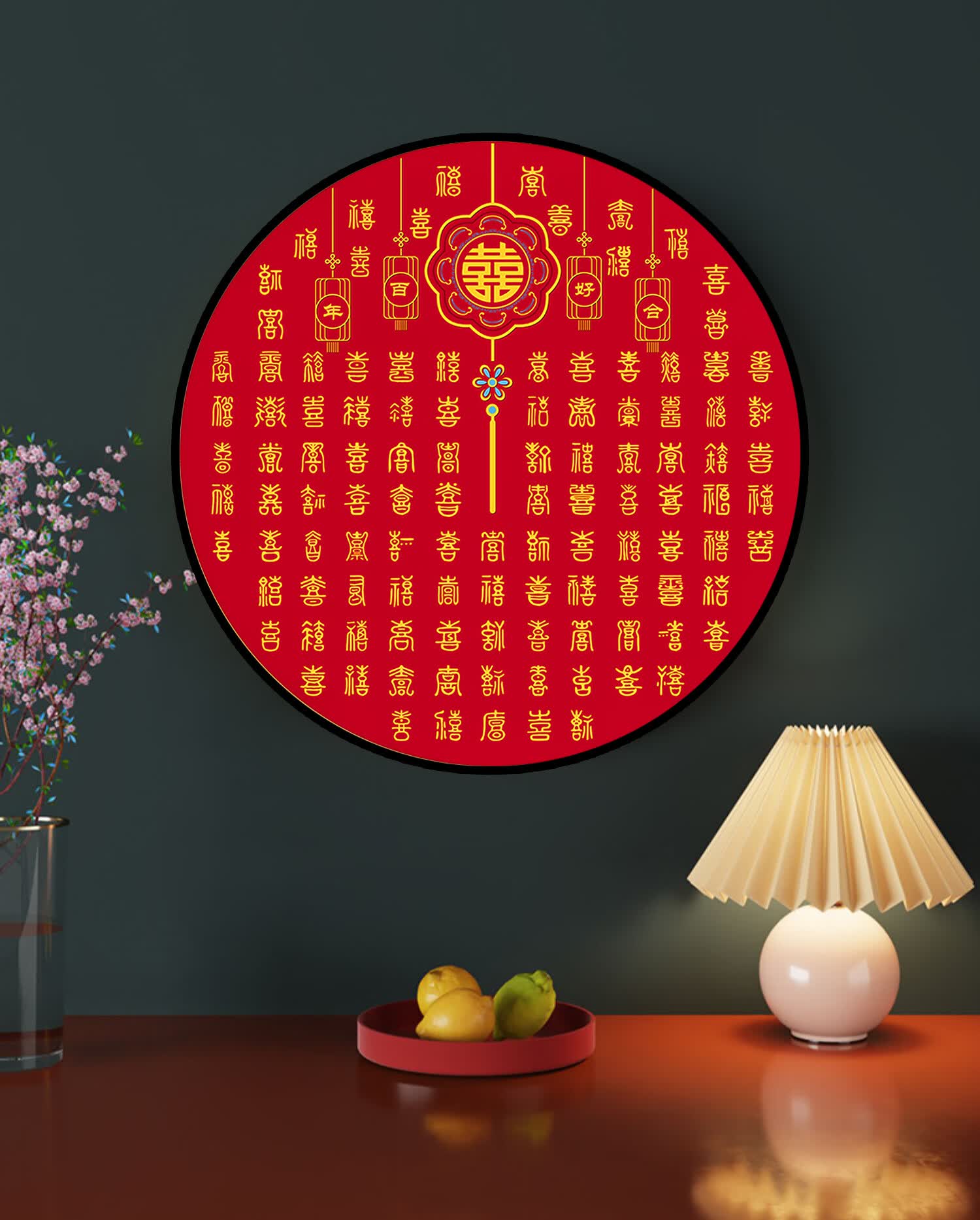 百喜图-a款-黑框(打印成品) 40*40圆形[简装 临摹纸金笔]