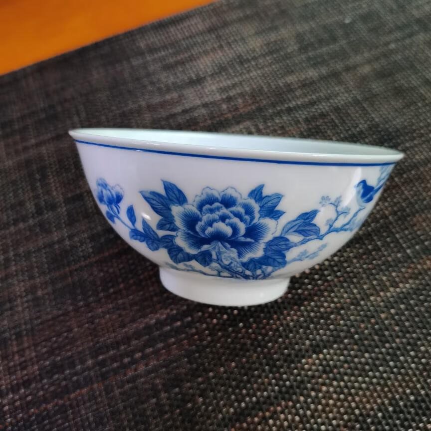 山头林村老式蓝花碗 老式蓝花碗醴陵釉下彩群力双凤5寸饭碗老瓷器高温