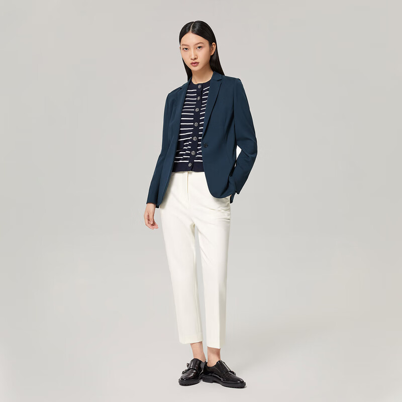 OVV秋冬热卖高弹针织通勤职业套装西服上衣 藏青A6 M