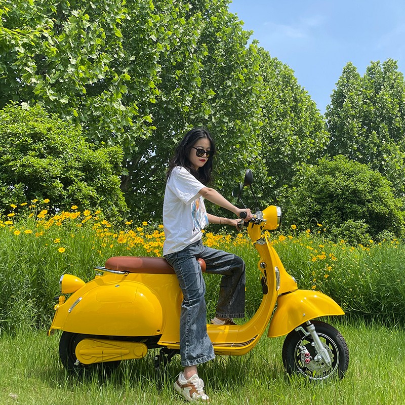 新款罗马假日复古电动摩托车个性电瓶车大黄蜂电摩踏板车网红车男女可