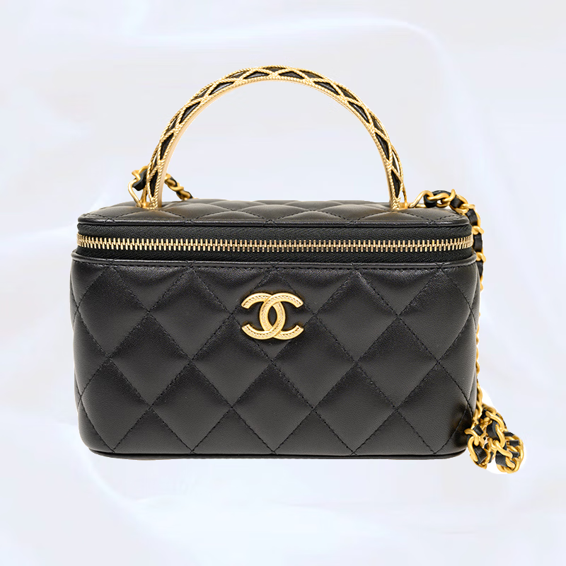 香奈儿(chanel)24新款菱格纹金扣logo 羊皮盒子包 链条包手提包单肩斜