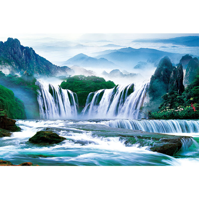 山水画黄果树瀑布 黄果树瀑布墙贴画海报自然风景山水画流水生财 01