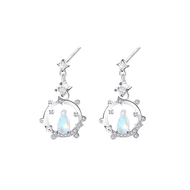 郎恋新款流星泪耳钉s925小众高级感星星锆石耳坠 ye0123_月光石/白锆