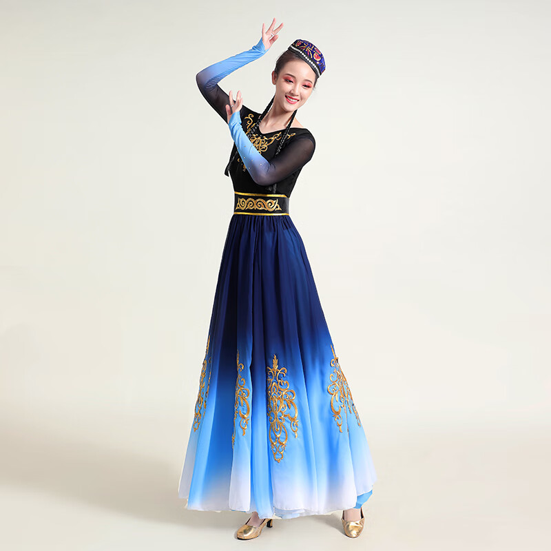 凝艋新疆舞蹈服女维吾族演出服艺考裙子新疆舞服装大摆练习裙表演服