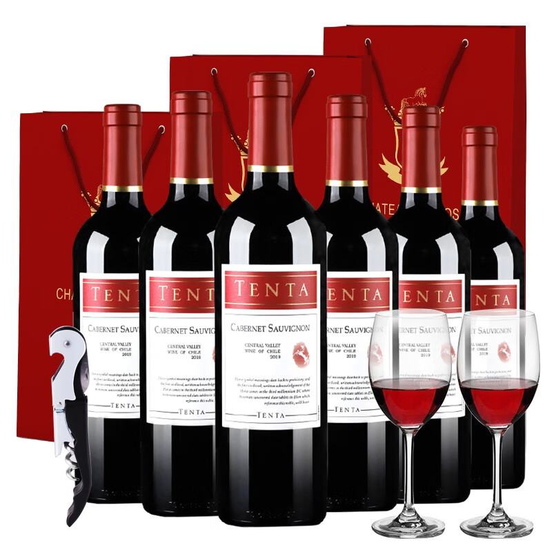 天帕（TENTA）智利中央山谷原瓶进口红酒卡本妮苏维翁干红葡萄酒6瓶750ml品种级