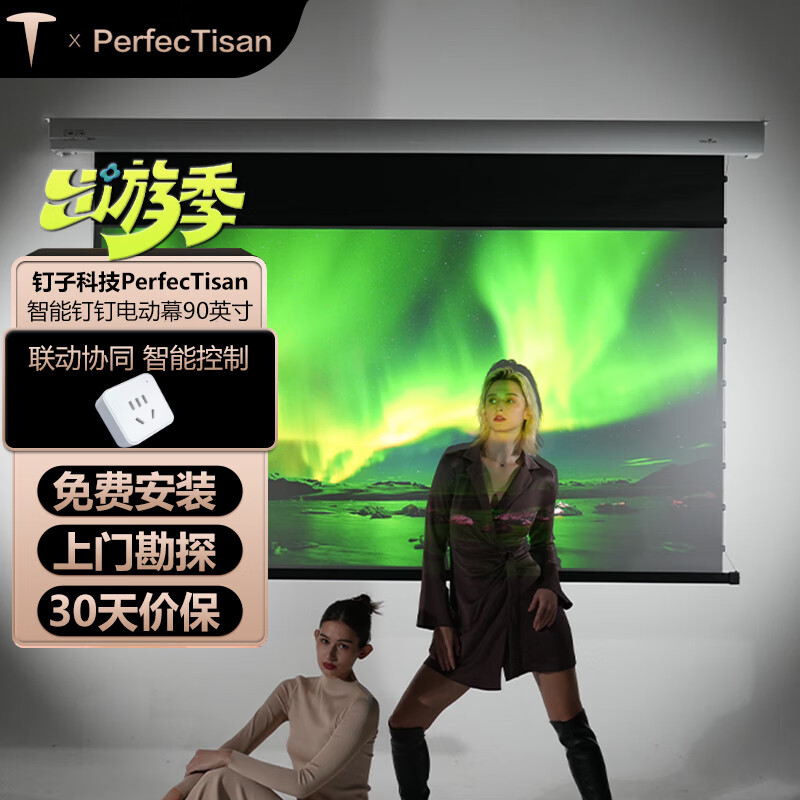 perfectisan 钉子科技智能钉钉电动抗光幕16:9电动投影幕布 壁挂幕电动拉线幕电动幕布投影仪幕布家用 90寸拉线电动抗光幕【包安装】 4K抗光(智能钉钉联动)