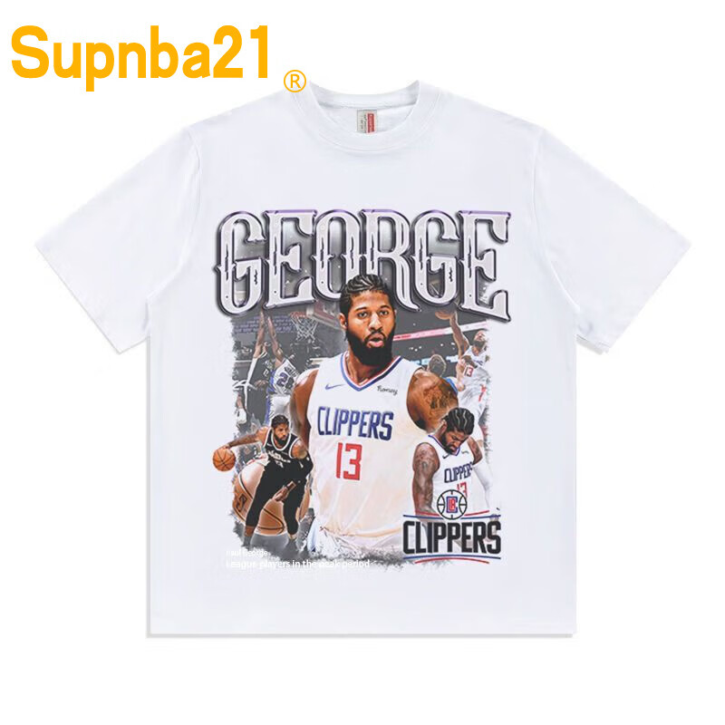 supnba21保罗乔治t恤短袖宽松嘻哈复古圆领男女同款美式棉情侣篮球