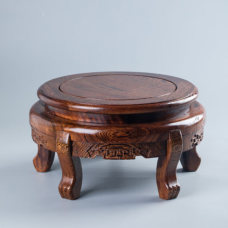 奥亚森 陶瓷鱼缸实木底座鱼缸装饰品防水防潮鸡翅木圆形底座鱼缸底座