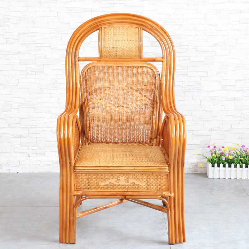 旻翔真藤椅子靠背椅单人天然藤编织椅家用老人休闲椅办公腾椅护颈护腰