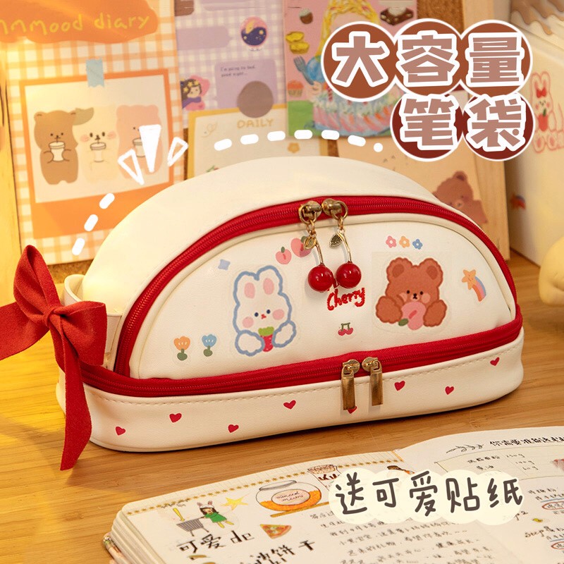 归鸿 少女心笔袋女孩软萌可爱日系简约文具盒容量立体造型双拉链文具