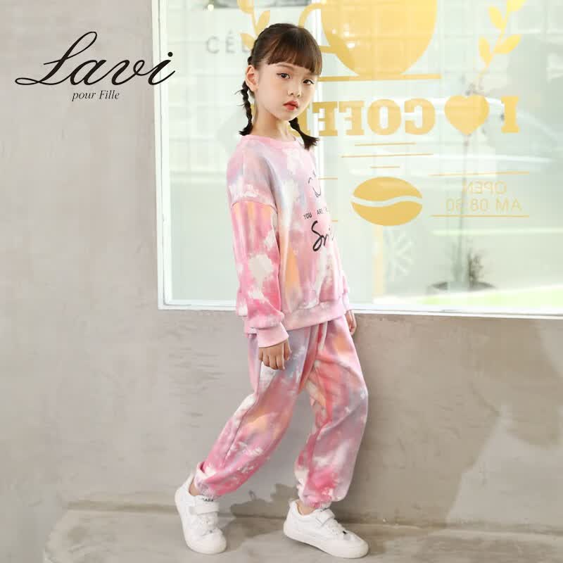 Lavi马骑顿童装旗下LAVI套装2023新款卫衣卫裤秋装男童女童扎染春秋款 【设计师联名款】红色扎染套装 110怎么看?