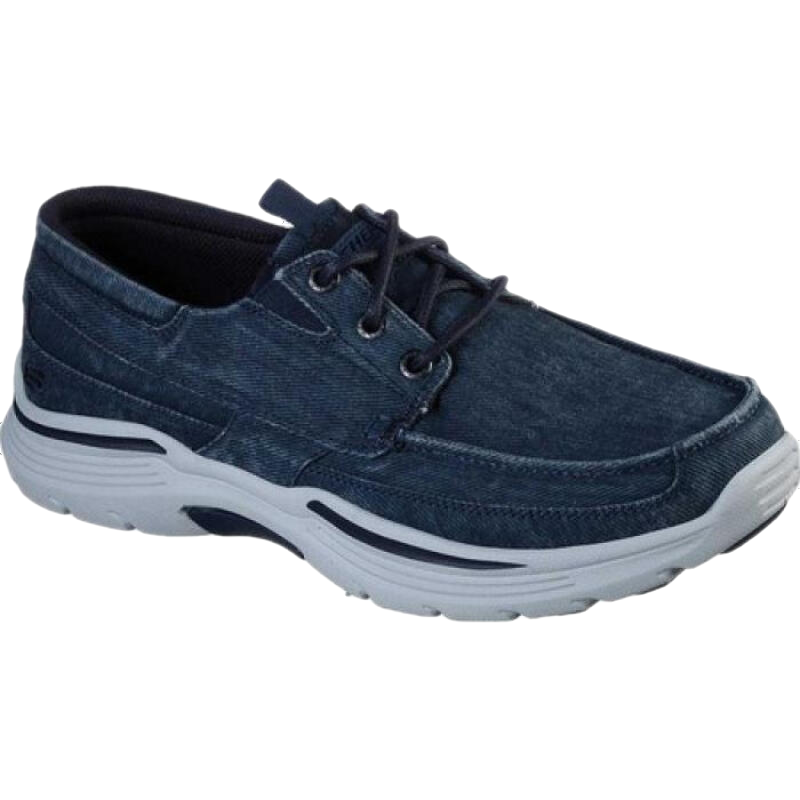 SKECHERS 斯凯奇男士船鞋低帮系带户外休闲鞋纯色轻质舒适透气懒人鞋一脚蹬889516 Navy 10/43码