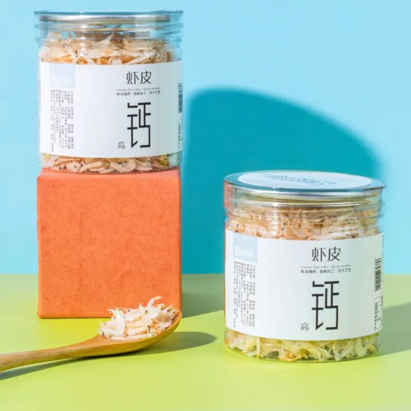 辰颐物语严选优品虾皮野生淡干虾片2罐*80g即食无腥味味道鲜美营养