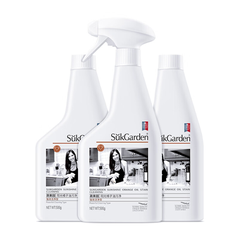 蔬果园厨房油污清洁剂 油污净清洁剂去重油污抑菌留香抽烟机灶台清洗剂 油污净500g*3+喷头