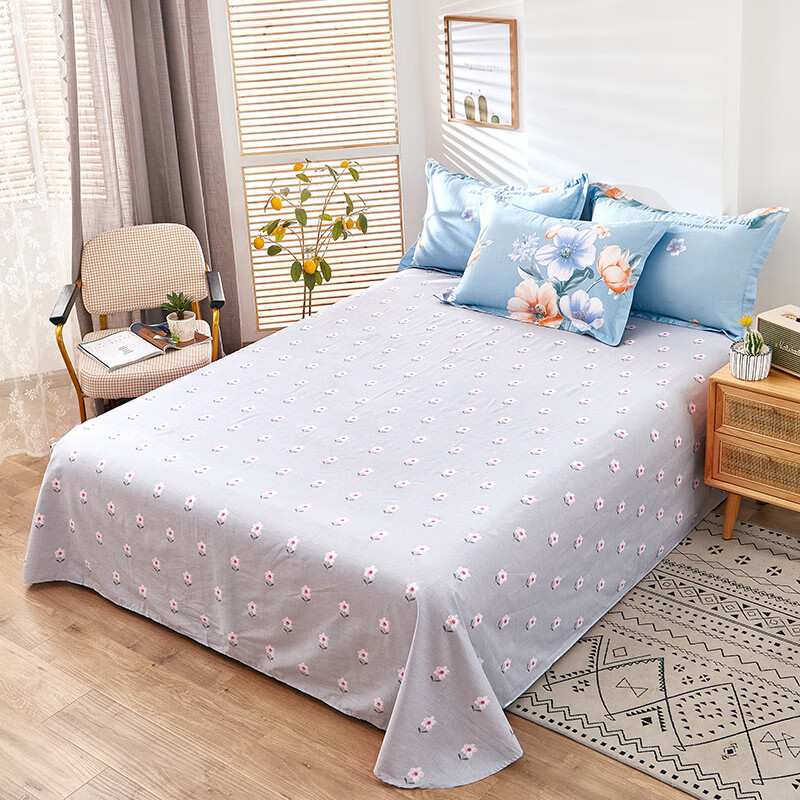 菡筱夏季款被单家用宿舍床单新款纯棉单双人床床单全棉床单小清新 爱