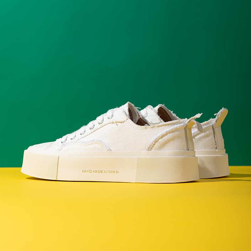 帕达索小白鞋板鞋2023新款百搭男鞋透气布鞋小方头厚底休闲鞋乞丐帆布