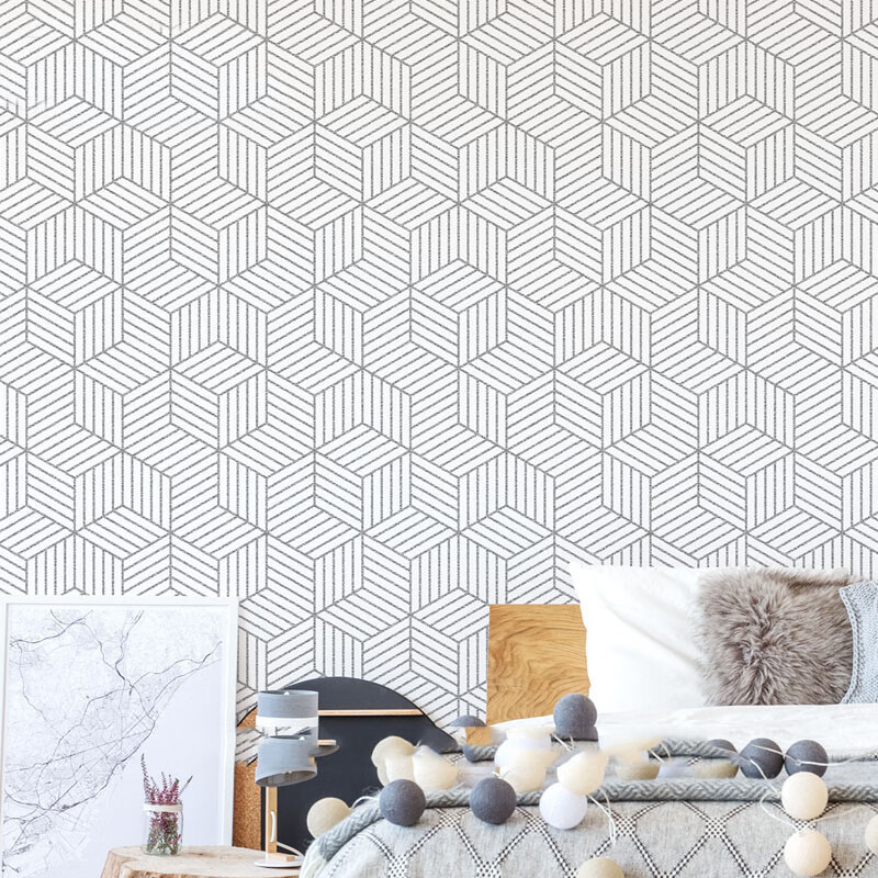 北欧金色灰色壁纸卧室客厅服装店时尚现代简约ins风墙纸几何线条 图可