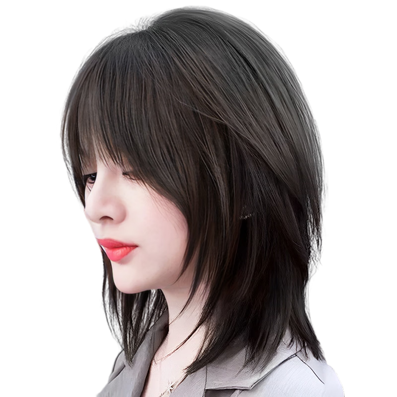 发中长发明星款韩式锁骨发发套修脸气质时尚中长发 锁骨发套-棕黑色