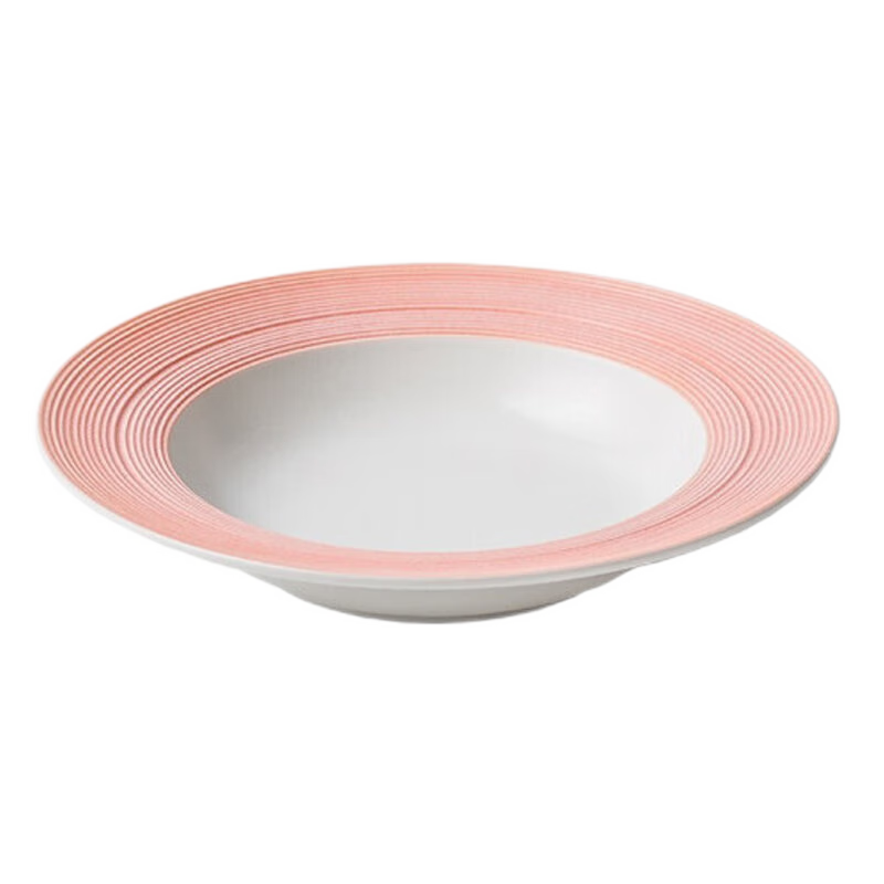 來木井（LAIMUJING）草帽盤 沙律盤意面盤子西餐湯盤家用菜盤餐碟盤酒店餐具陶瓷深盤 內(nèi)白外粉拉絲草帽盤 9英寸