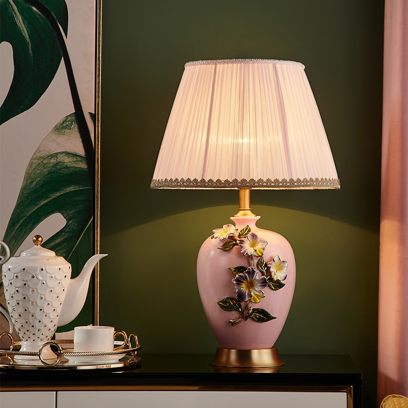 欧式奢华珐琅彩全铜琉璃台灯卧室床头柜轻奢中国风结婚房美式现代简约