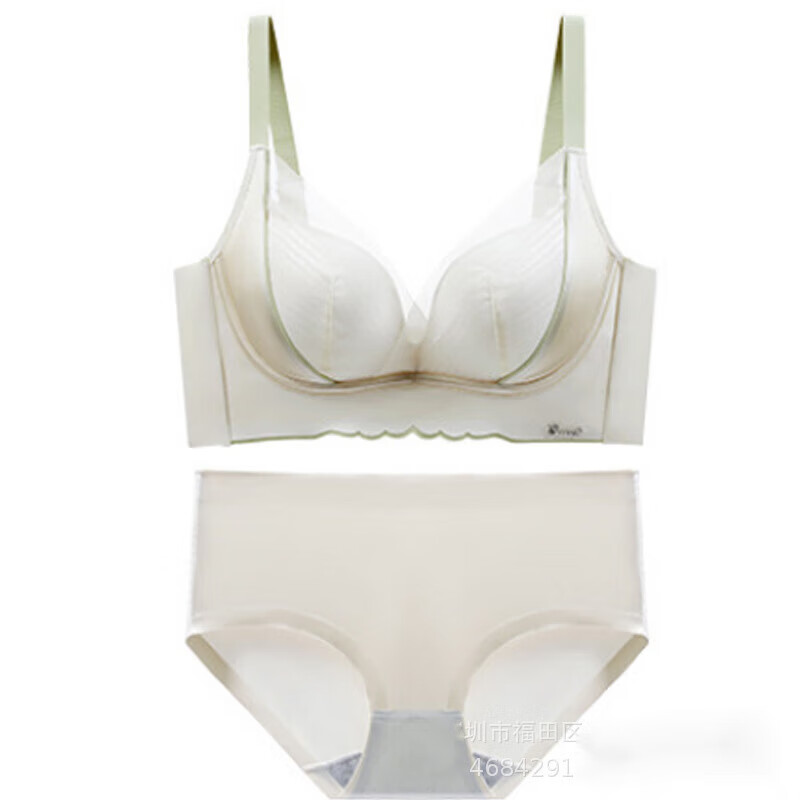 女士调整型加厚馒头杯蕾丝小胸平胸内衣性感文胸套装 香槟【套装】 34