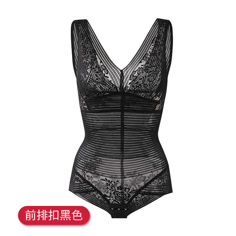 后脱式连体塑身衣夏季薄超薄款女收腹束腰美体内衣束身衣塑形 黑色(开扣式) M(80-100斤)