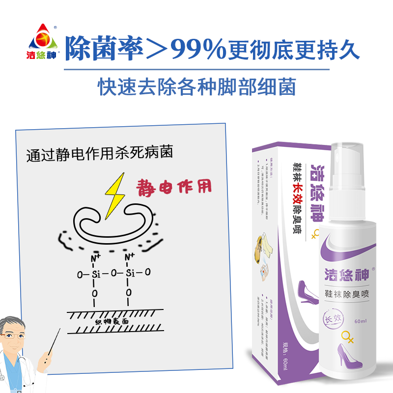 洁悠神鞋袜长效除臭喷剂除菌脚臭喷雾细菌真菌抗菌汗脚异味痒 女款定制 60ml