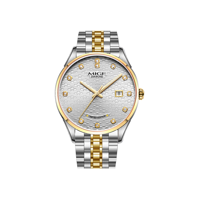米格七夕情人节礼物全自动机械表手表男士商务潮流腕表519 间金白面